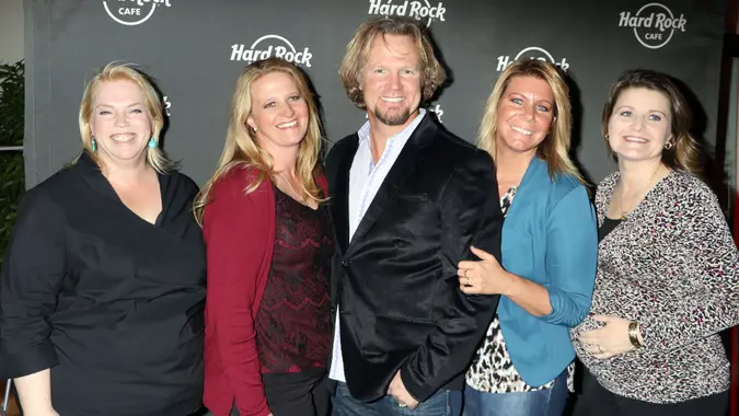 Mandatory Credit: Photo by Kcr/Shutterstock (5226427b)Sister Wives - Janelle, Christine, Kody Brown, Meri, RobynHard Rock Hotel's 25th Anniversary, Las Vegas, America - 10 Oct 2015.