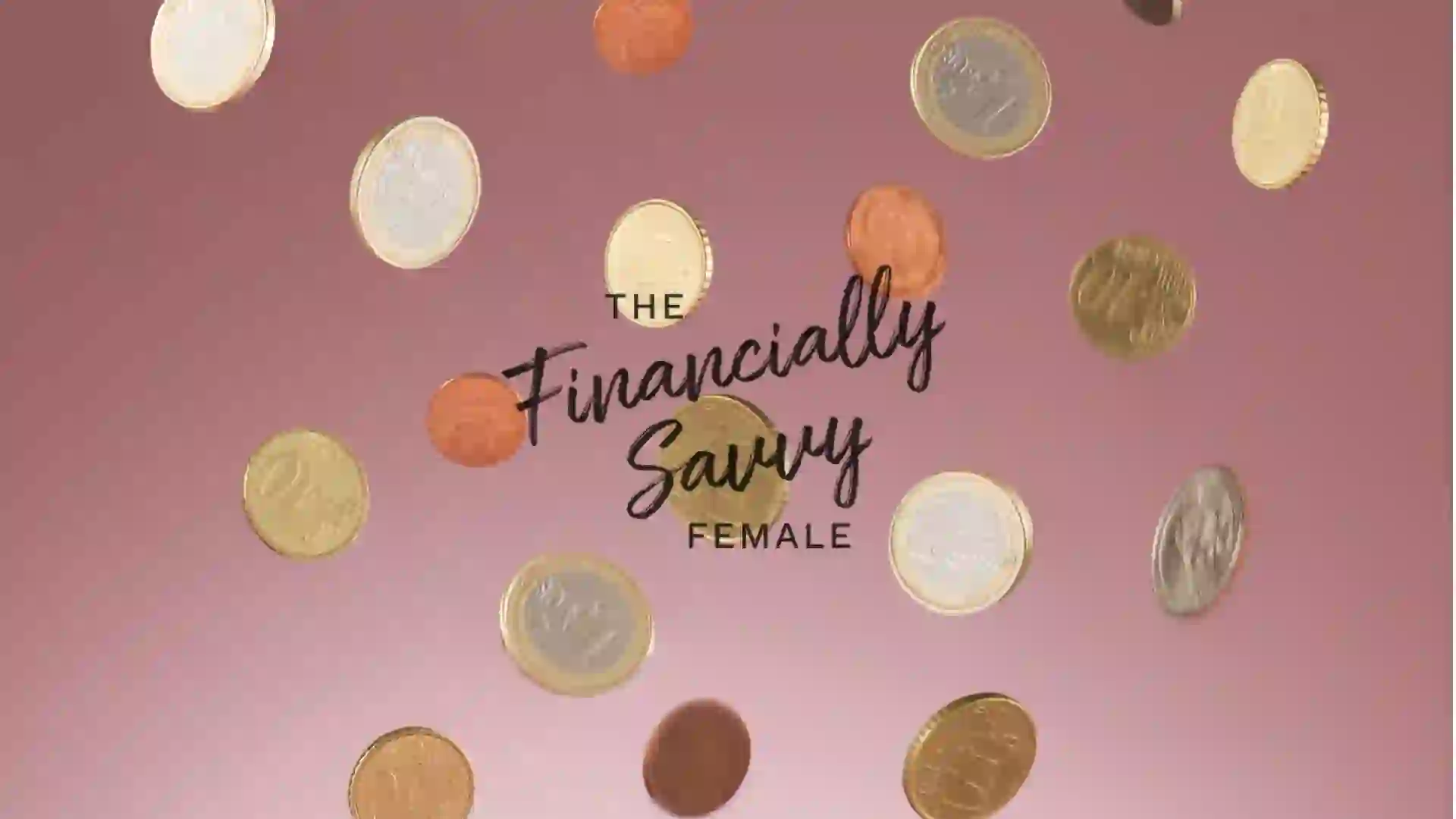 financially savvy female money pink background with coins falling
