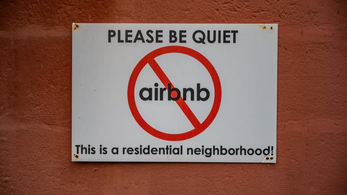 New Orleans, United States: March 1, 2020: Anti AirBnB sign petitions against rental traffic and noise.