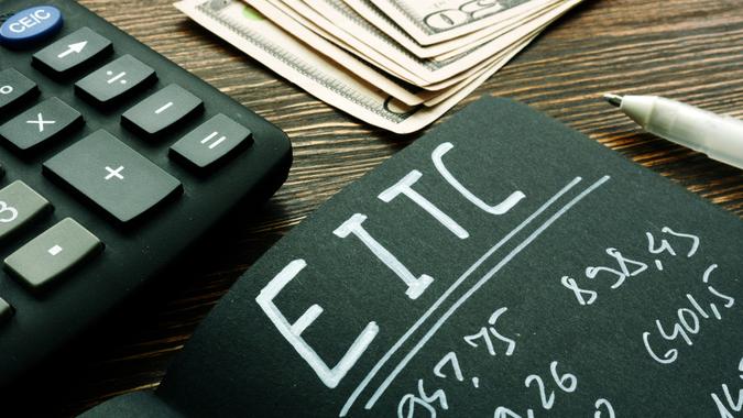 EITC Earned income tax credit calculations on the black page.