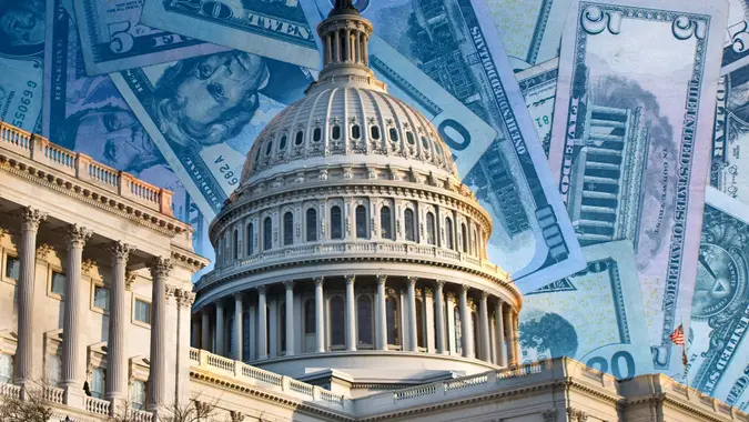 Washington DC - Capitol political contributions, donations, funding and super pacs in American politics stock photo