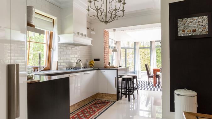 Creative interior- suburb white and black modern kitchen.