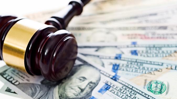 Gavel and money stock photo