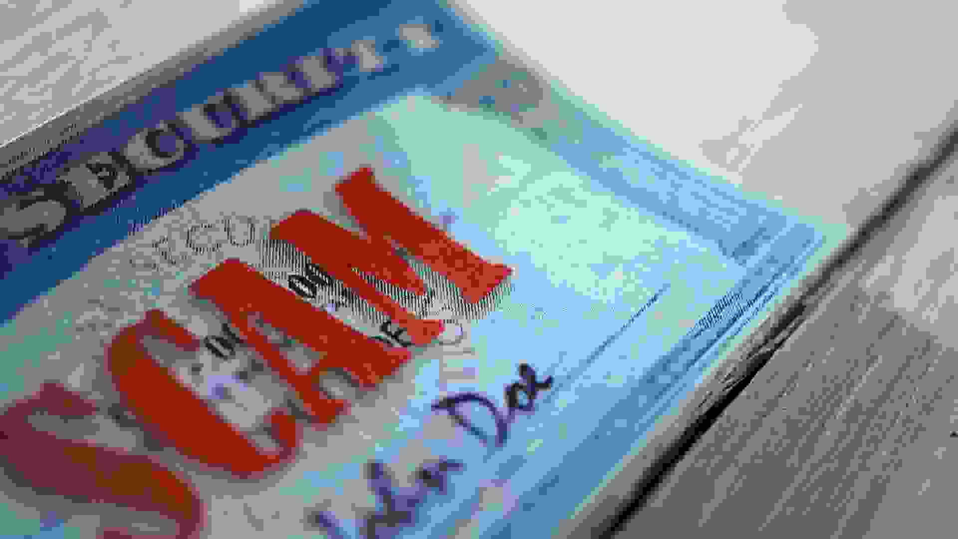 close up shot of social security card.