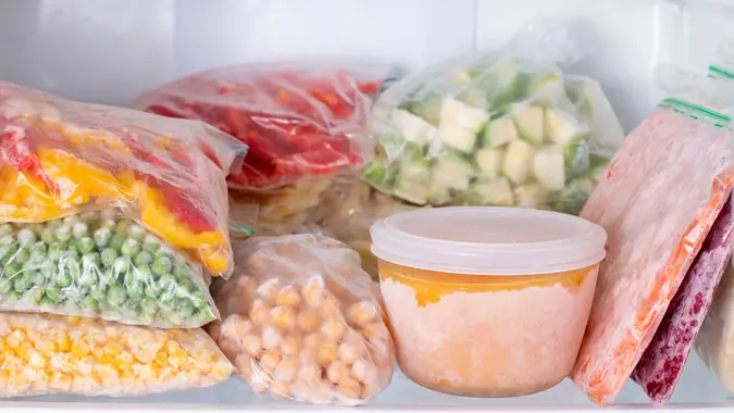 Frozen food in the freezer.
