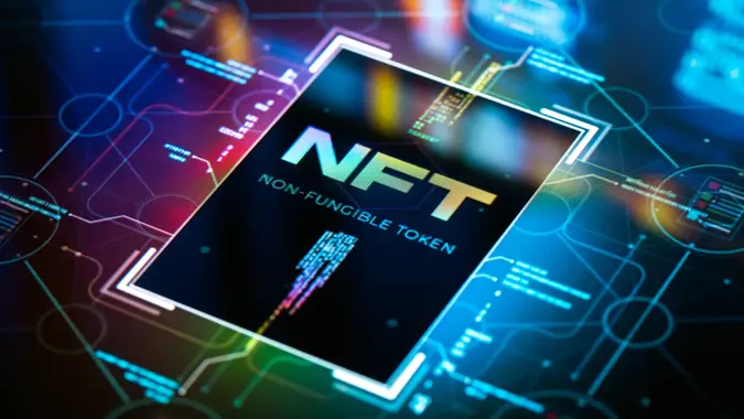 NFT (Non-Fungible Token) Futuristic Background.