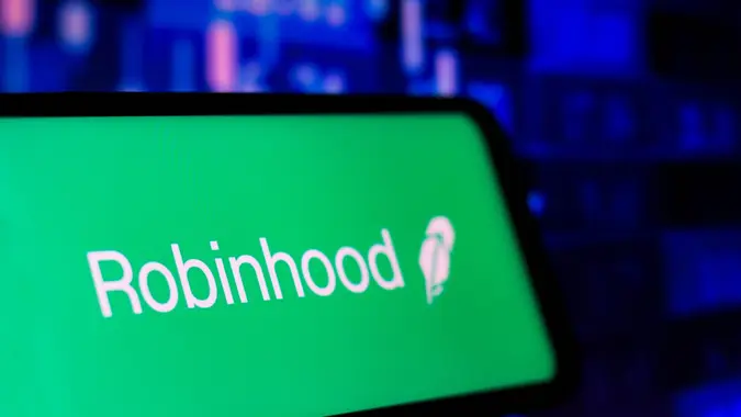 Mandatory Credit: Photo by Rafael Henrique/SOPA Images/Shutterstock (12249976d)In this photo illustration the Robinhood Markets logo seen displayed on a smartphone.