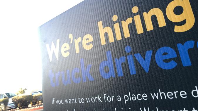 Hiring truck driver sign stock photo