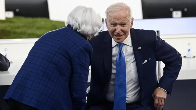 Mandatory Credit: Photo by Riccardo Antimiani/EPA-EFE/Shutterstock (12579904x)US President Joe Biden (R) with US Secretary of the Treasury Janet Yellen (L) during the plenary session at the G20 Summit in Rome, Italy, 30 October 2021, to discuss climate change, Covid-19 and the post-pandemic global recovery.