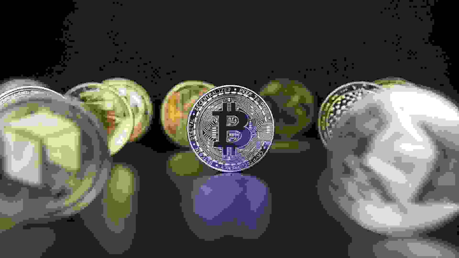 Bitcoin dark background stock photo