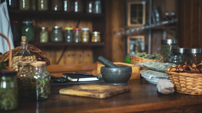 Small Retro Style Herbs and Spices Store.