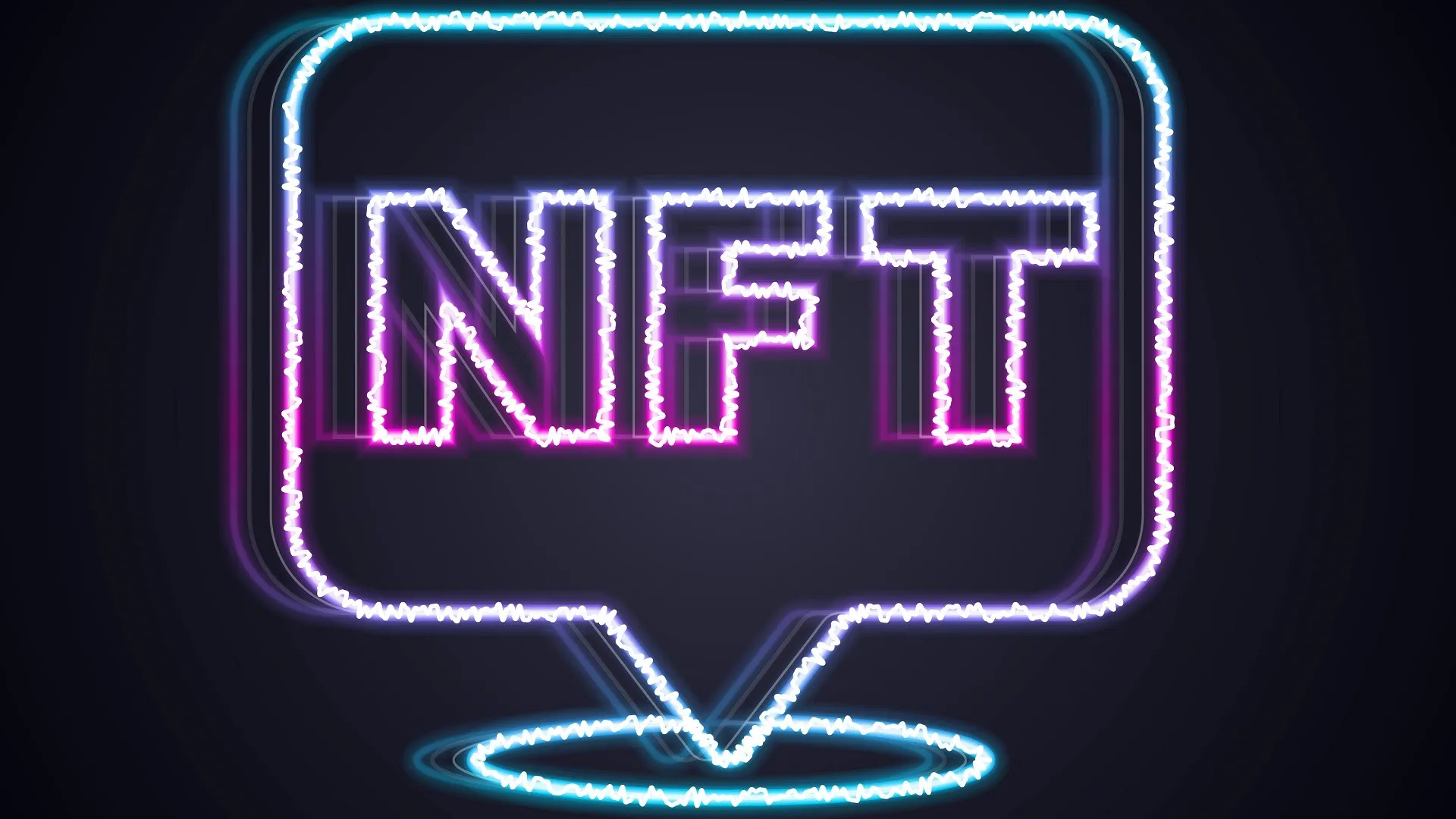 发光的霓虹灯线NFT数字加密艺术图标隔离在黑色背景上。不可替代的令牌。矢量股票图