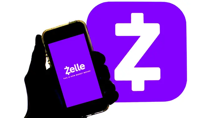Mandatory Credit: Photo by Thiago Prudencio/SOPA Images/Shutterstock (11912267i)In this photo illustration a Zelle app seen displayed on a smartphone with the Zelle logo in the background.