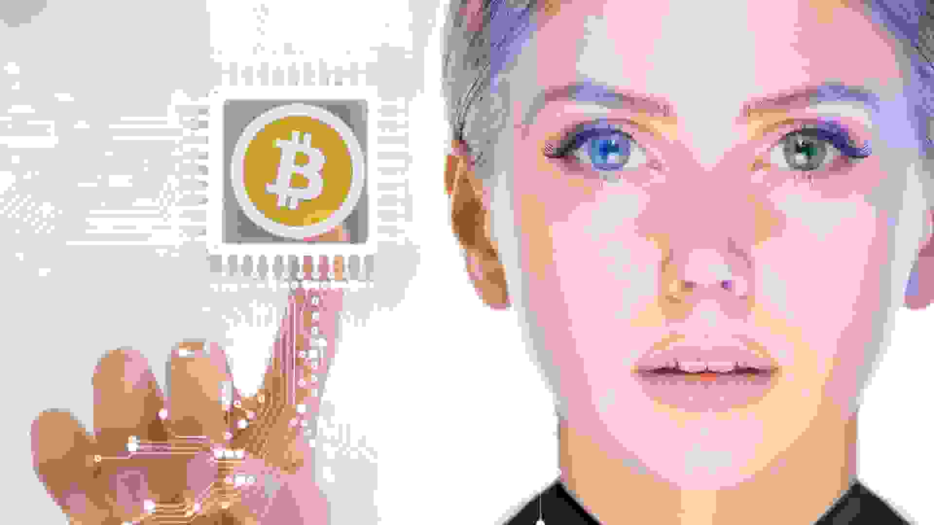 Businesswoman touching cryptocurrency Bitcoin circuit on virtual screen.