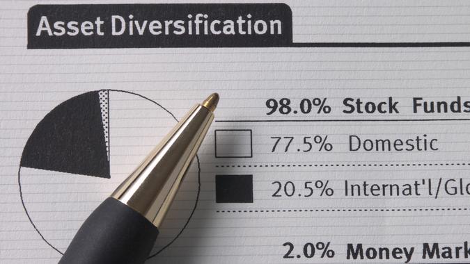 asset statement showing diversification and pie chart with pen .