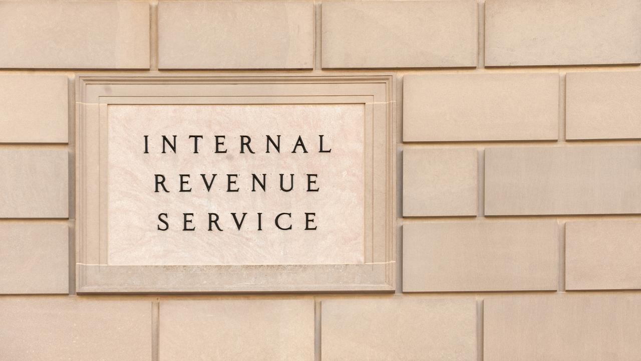 Sign on IRS headquarter building in downtown Washington, DC.