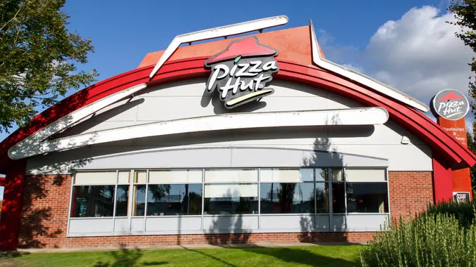 Swansea, UK: September 21, 2017: Pizza Hut is an American restaurant and franchise, known for its Italian-American cuisine menu including pizza and pasta.