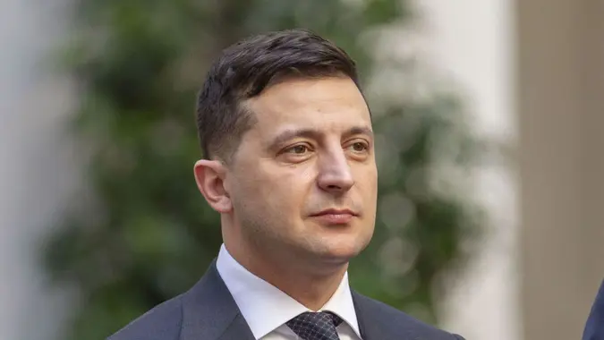 Mandatory Credit: Photo by Steve Bisgrove/Shutterstock (10550828a)President of Ukraine Volodymyr Zelensky arrives at Palazzo ChigiPresident of Ukraine Volodymyr Zelensky visit to Rome, Italy - 07 Feb 2020.