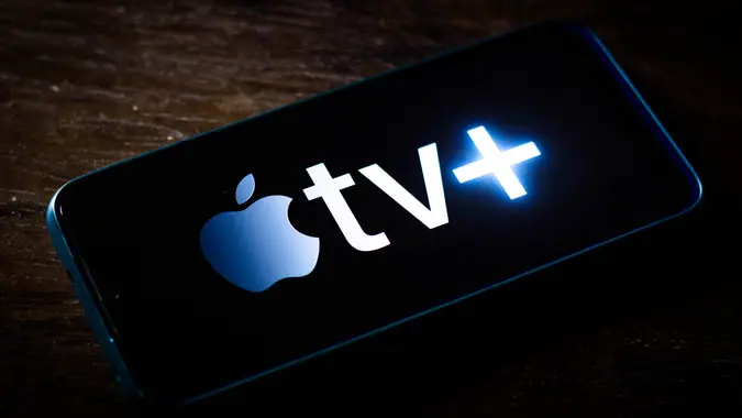 Mandatory Credit: Photo by Rafael Henrique/SOPA Images/Shutterstock (11926773i)In this photo illustration the Apple TV+ (Plus) logo seen displayed on a smartphone screen.