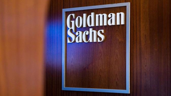 Mandatory Credit: Photo by JUSTIN LANE/EPA-EFE/Shutterstock (12765503d)A sign for the bank Goldman Sachs on the floor of the New York Stock Exchange in New York, New York, USA, on 18 January 2022.