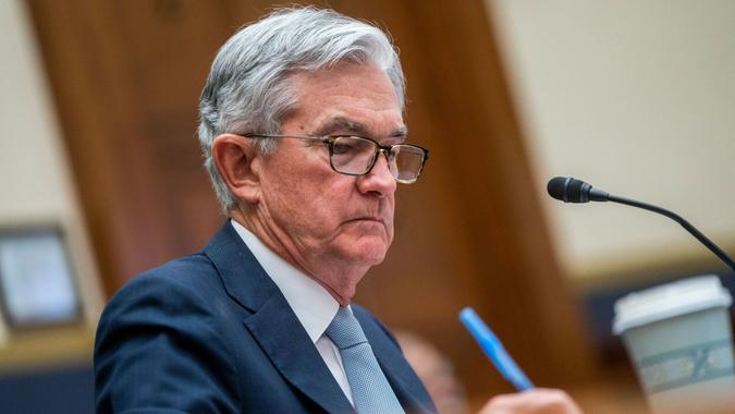 Mandatory Credit: Photo by SHAWN THEW/EPA-EFE/Shutterstock (12830256l)Federal Reserve Board Chairman Jerome Powell testifies during the House Financial Services Committee hearing on 'Monetary Policy and the State of the Economy' on Capitol Hill in Washington, DC, USA 02 March 2022.