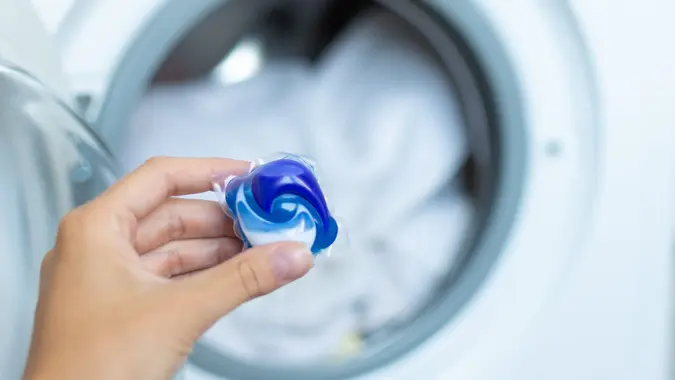 Colorful laundry eco gel in capsule.