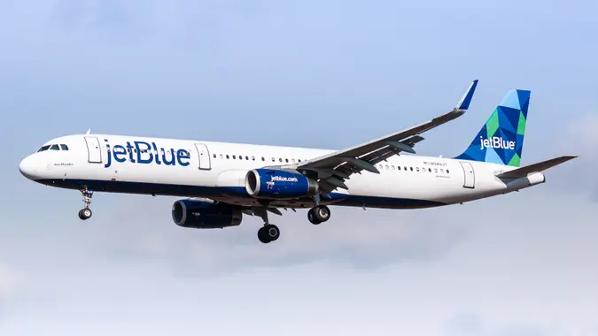 New York, USA - February 29, 2020: JetBlue Airbus A321-200 airplane at New York John F.