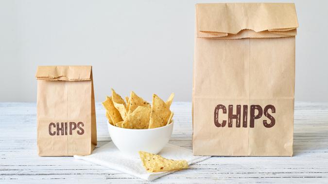 A bag of Tortilla Chips on a white background.
