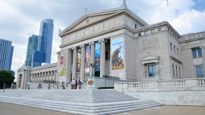 Chicago, IL, USA - August 15, 2015: Chicago's Field Museum of Natural History, shown on August 15, 2015, has a collection of over 24 million specimens, and hosts over 2 million visitors a year.