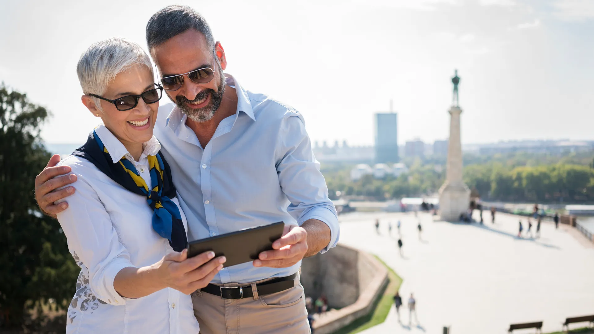 Mature couple exploring Belgrade in Serbia.