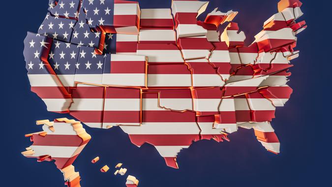 United States Map Offset States 3D Render.