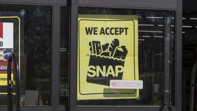 Richmond - Circa April 2022: SNAP and EBT Accepted here sign.