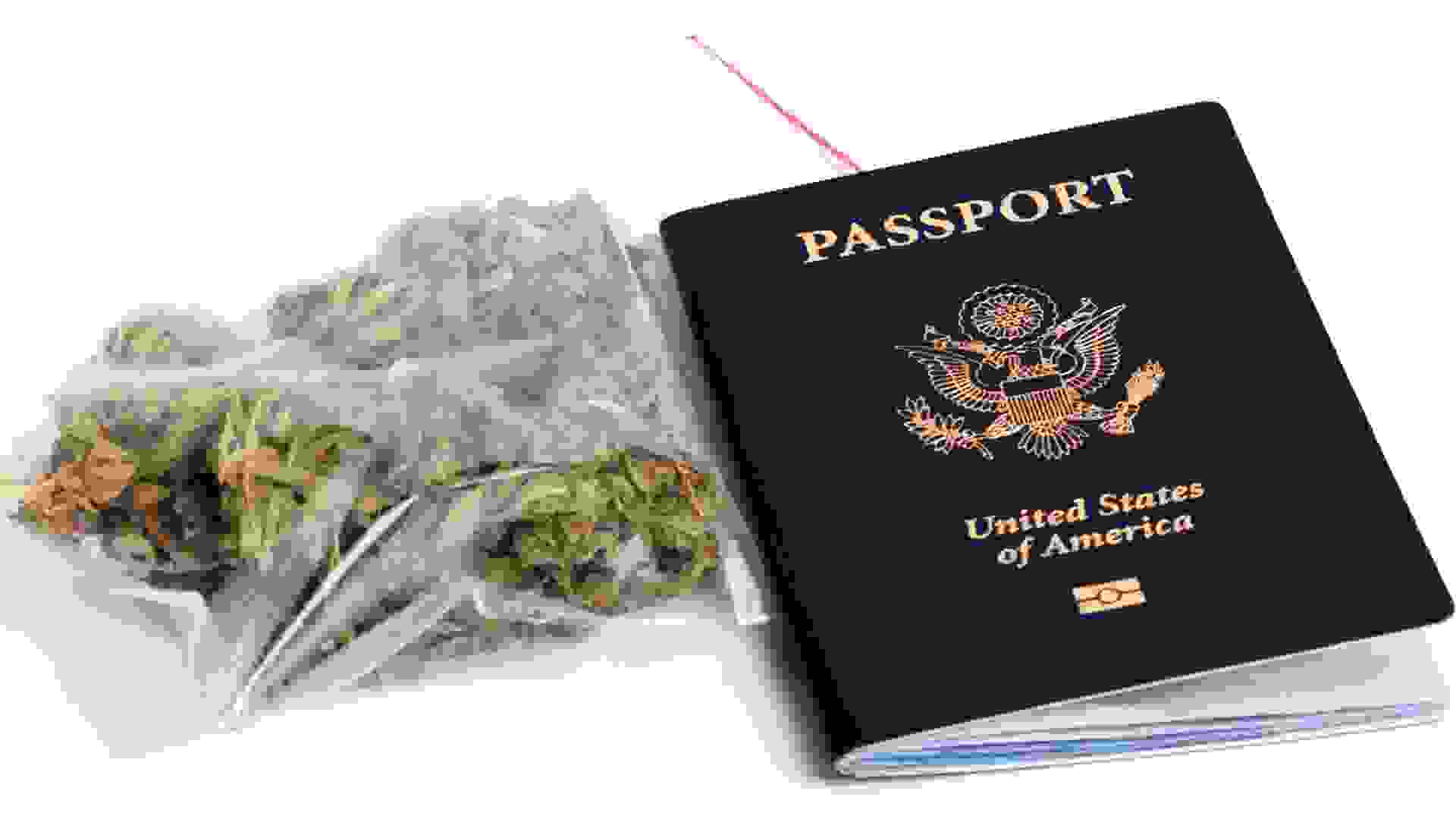 A USA passport and a zip-lock plastic bag containing Marijuana.