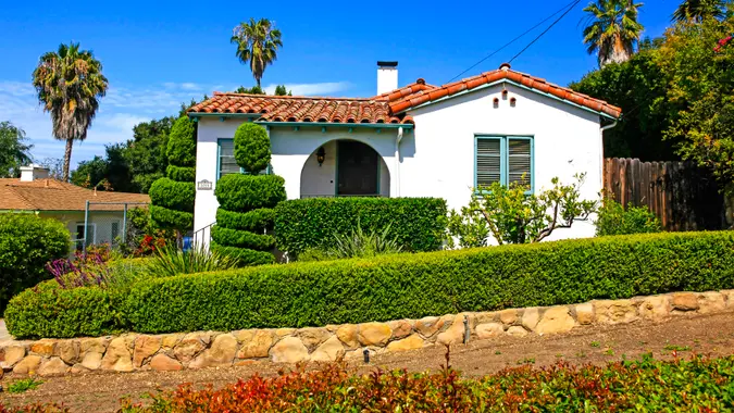 Santa Barbara CA, USA - June 26, 2015: Small Spanish style home in Santa Barbara California.