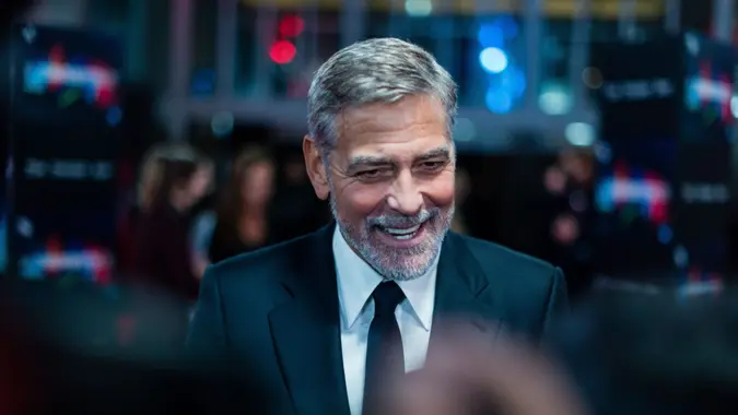 Mandatory Credit: Photo by Maciek Musialek/NurPhoto/Shutterstock (12532376az)George Clooney attends the 'The Tender Bar' Premiere during the 65th BFI London Film Festival at The Royal Festival Hall in London, Britain, 10 October 2021.