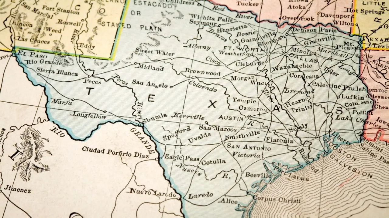 Color Image, Macro, Map, Old, Old-fashioned, Texas, USA
