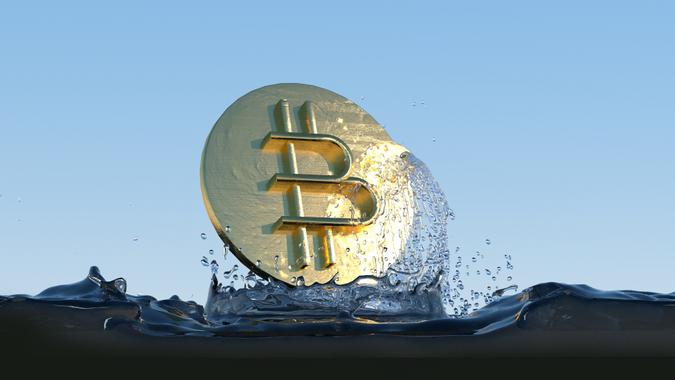 Floating Bitcoin business concept, crypto currency, bitcoin is growing, stocks and investments are coming up 3d render stock photo