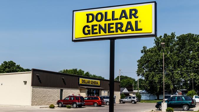 Dollar General Retail Location. Dollar General is a Small-Box Discount Retailer III stock photo