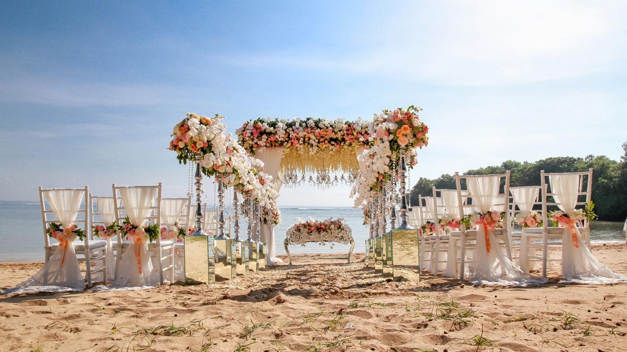 Wedding set up on beach.