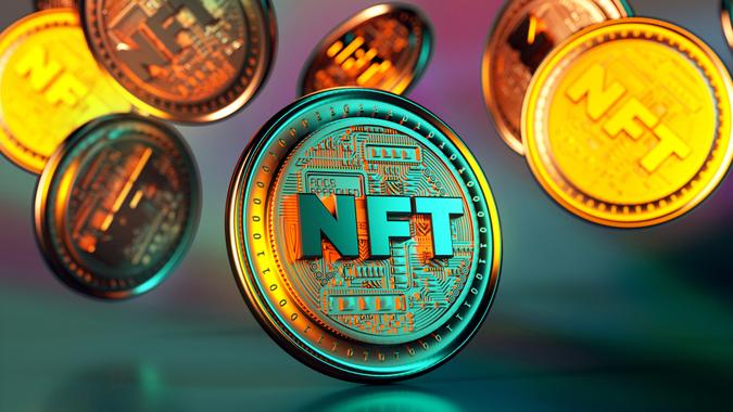 NFT non-fungible token gold coins fall.