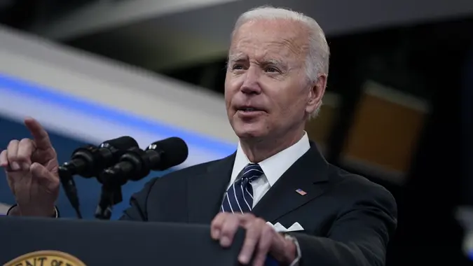 Mandatory Credit: Photo by Evan Vucci/AP/Shutterstock (12996316i)President Joe Biden speaks about gas prices in the South Court Auditorium on the White House campus, in WashingtonBiden Gas Prices, Washington, United States - 22 Jun 2022.