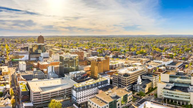 Aerial panorama of Allentown, Pennsylvania skyline Aerial panorama of Allentown, Pennsylvania skyline on late sunny afternoon.