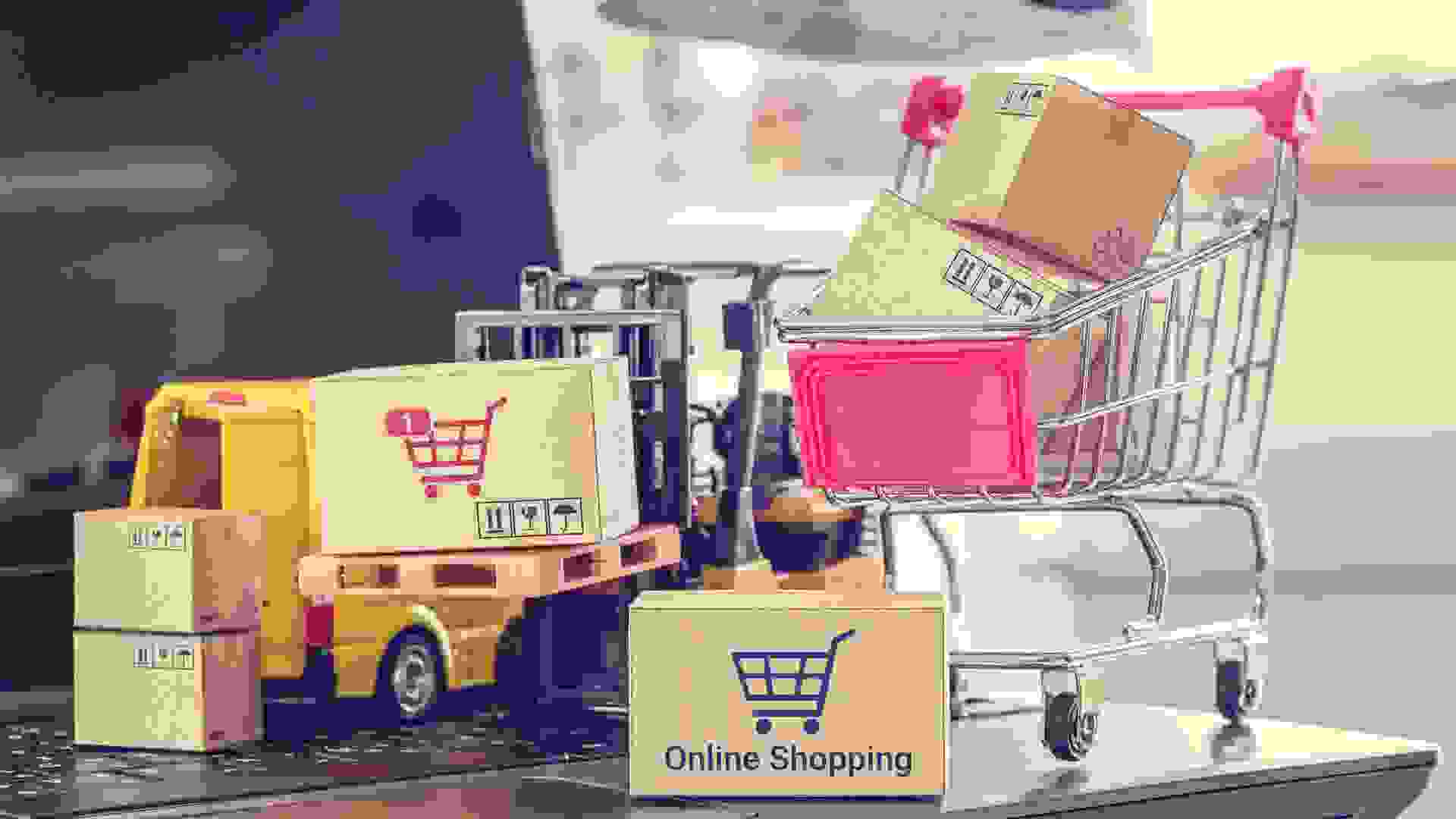 Online shopping, logistics, supply chain and shipment service, e-commerce concept.