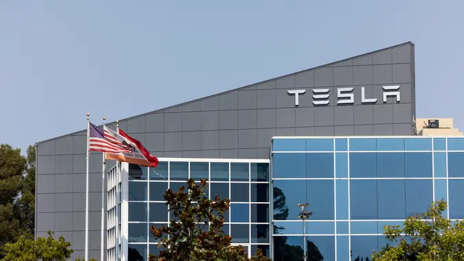Fremont California, USA - September 24, 2021:  The Tesla automobile manufacturing plant in Fremont Clocking in at over 5.