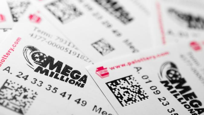 Philadelphia, United States - March 13, 2011: Many Mega Millions lottery tickets.