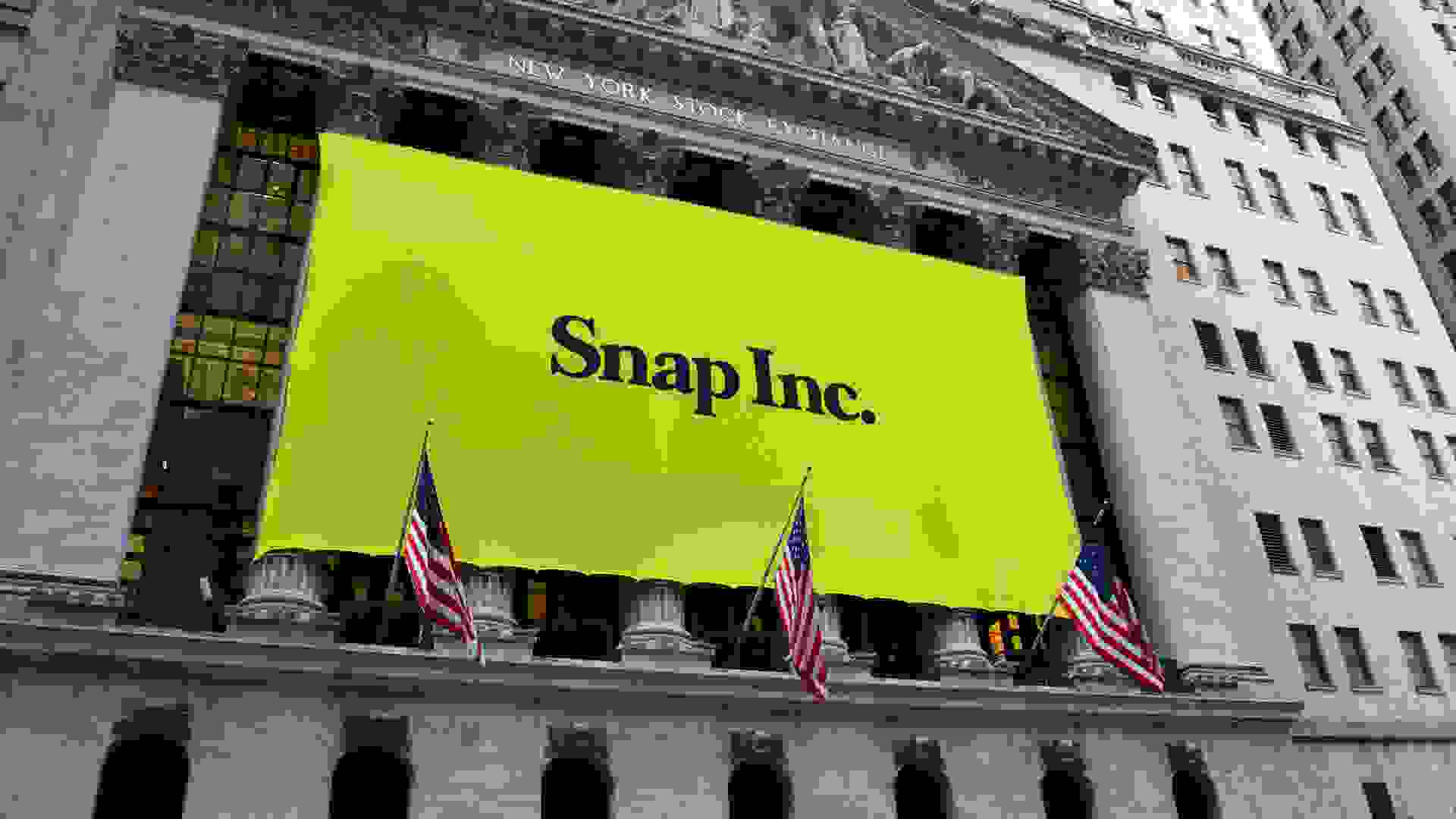 Banner on the New York Stock Exchange marking the Initial Public Offering of Snap Inc.