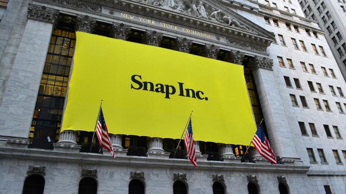 Banner on the New York Stock Exchange marking the IPO of Snap Inc.