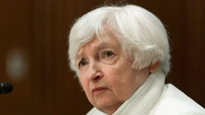 Mandatory Credit: Photo by Manuel Balce Ceneta/AP/Shutterstock (12976026e)Department of the Treasury Secretary Janet Yellen testifies during a Senate Finance Committee hearing to examine President Joe Biden's proposed budget request for fiscal year 2023, on Capitol Hill, in WashingtonYellen Inflation, Washington, United States - 07 Jun 2022.