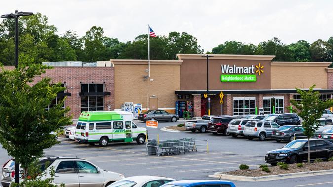 Hickory, NC, USA-22 June 18:  Walmart Neighborhood markets are a chain of smaller grocery stores, providing groceries, pharmacies, and sometimes gasoline.