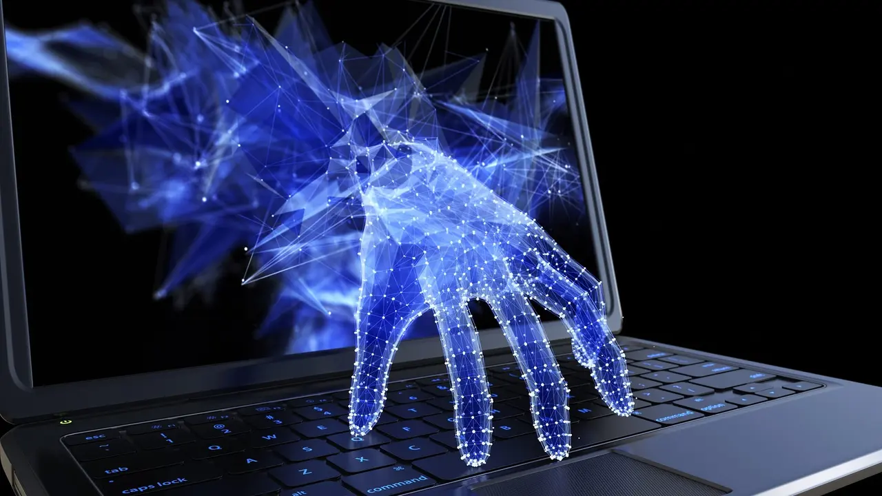 Stealing personal data through a laptop concept stock photo